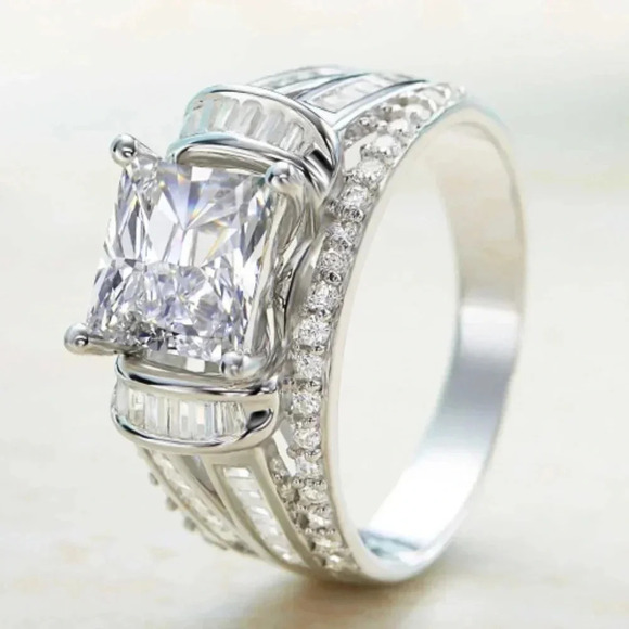 ▶Gorgeous Square CZ Princess Cut Trendy Engagement/Wedding Ring, K989 - Picture 2 of 6